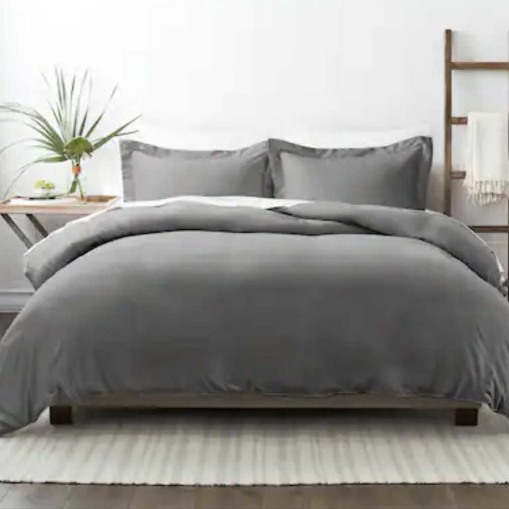 FULL Double-brushed Solid Gray Duvet Cover iEnjoy Home